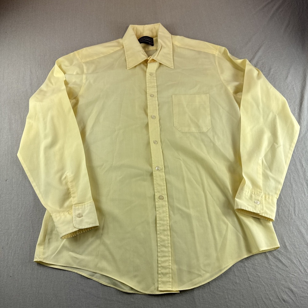 Vintage 70s Sears Sportswear Shirt Mens L Yellow Long Sleeve Button Up Preppy